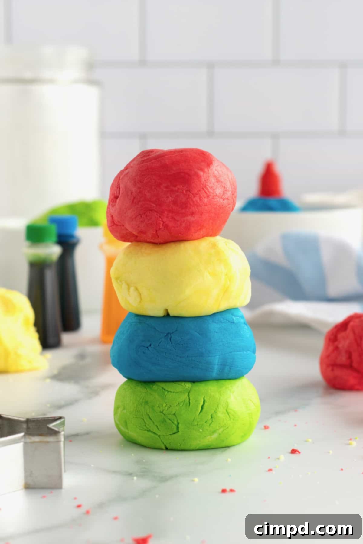 Brightly colored edible play dough creations by kids