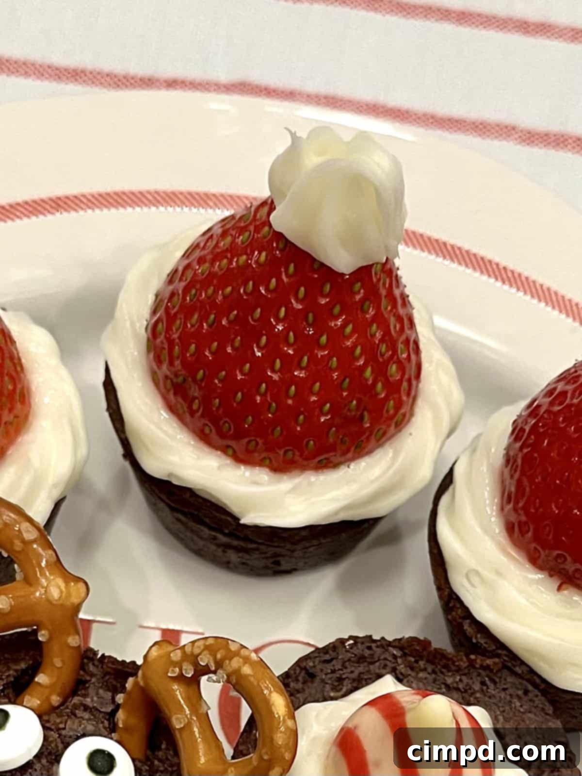 Festive Fudgy Bites 5 Strawberry Santa Hat Brownie Bites