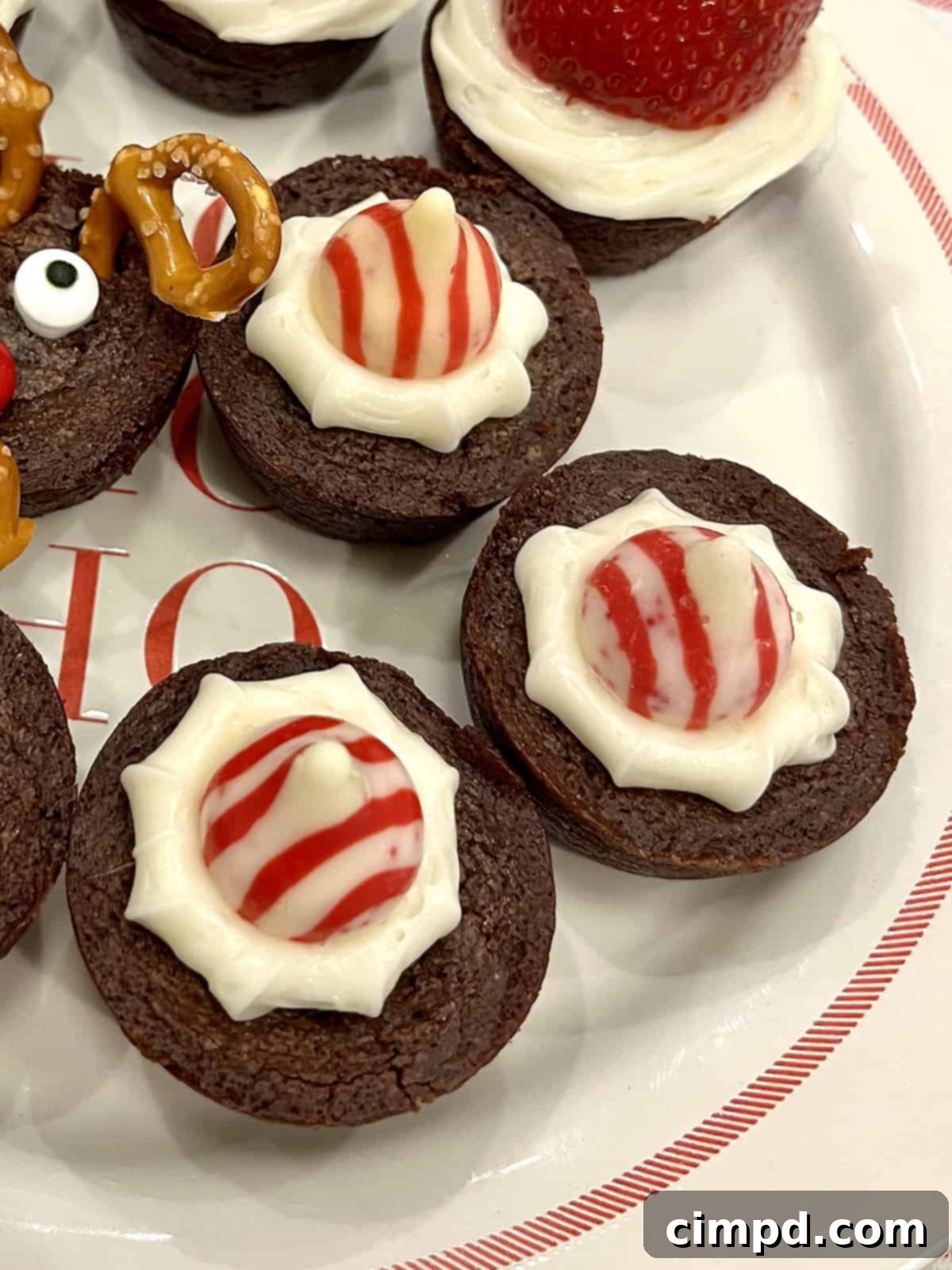 Festive Fudgy Bites 6 Candy Cane Kiss Elf Hat Brownie Bites