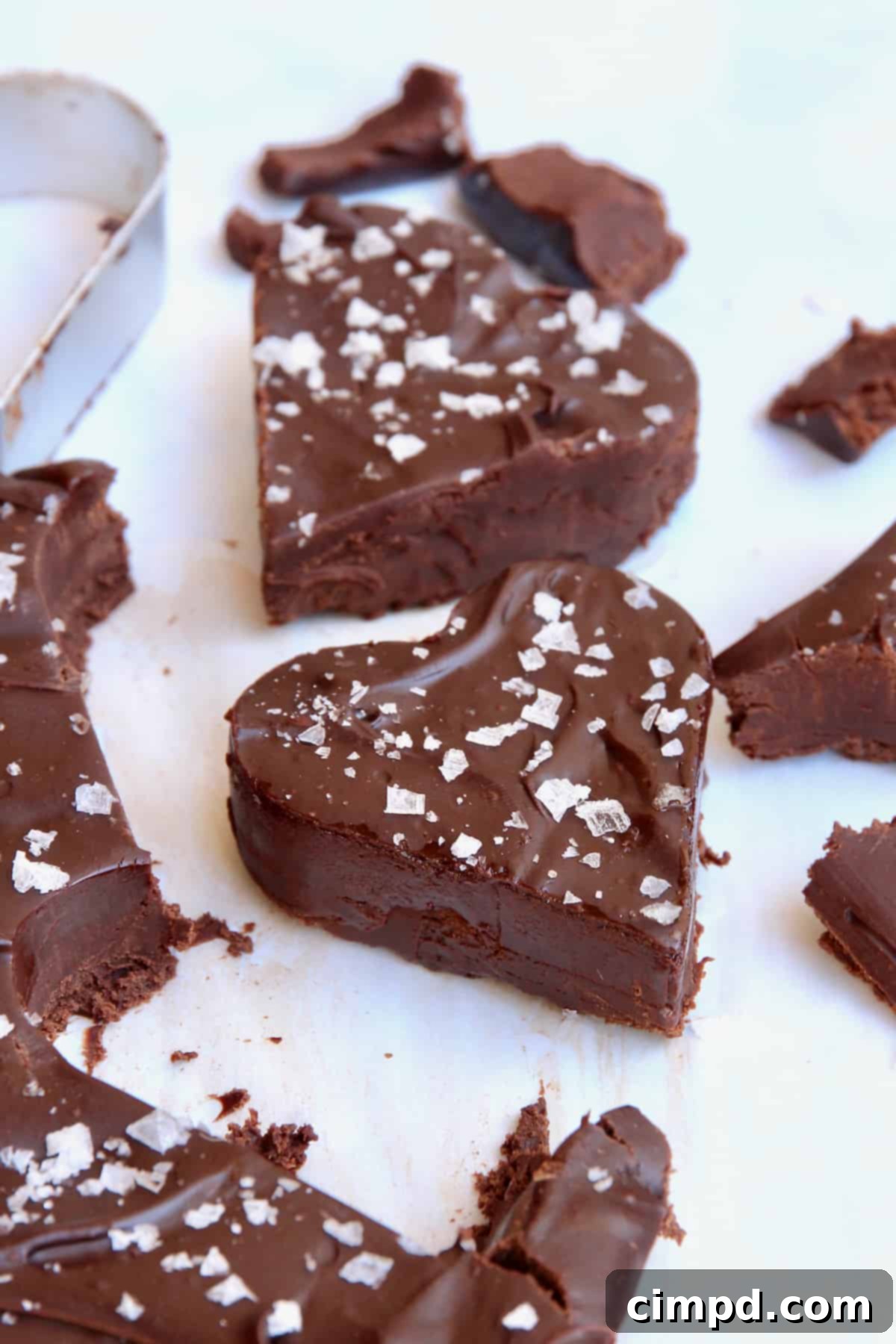 Close-up of creamy Dark Chocolate Fudge with Sea Salt showing its smooth texture