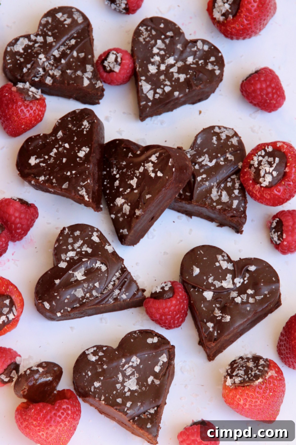 Heart-shaped Dark Chocolate Fudge with Sea Salt and fudge scraps