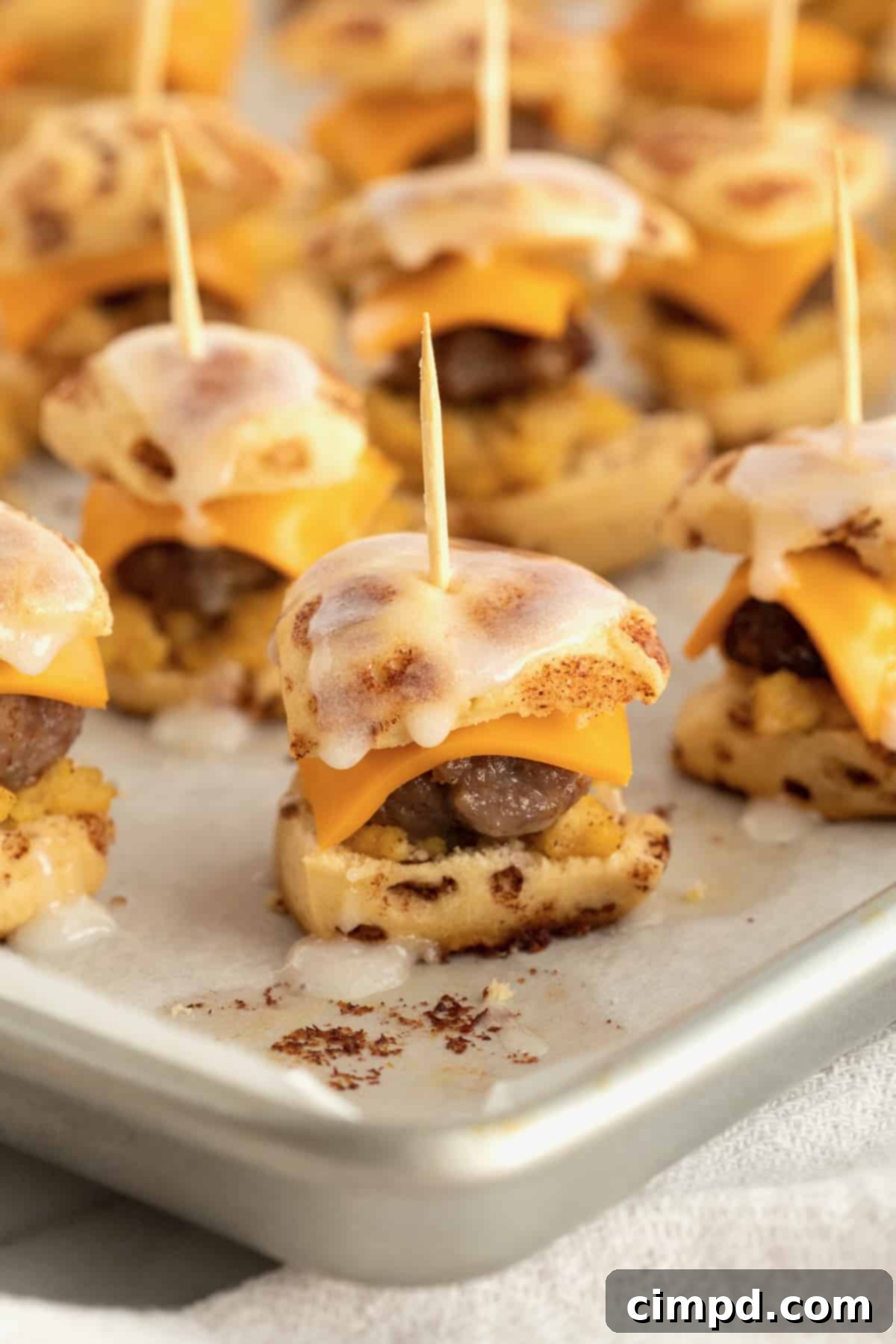 Cinnamon Roll Breakfast Sandwich Bites by The BakerMama