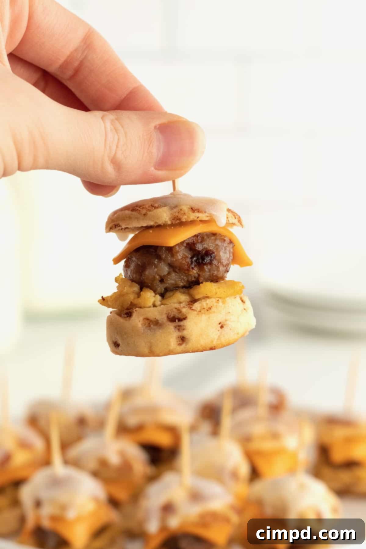 Cinnamon Roll Breakfast Sandwich Bites by The BakerMama