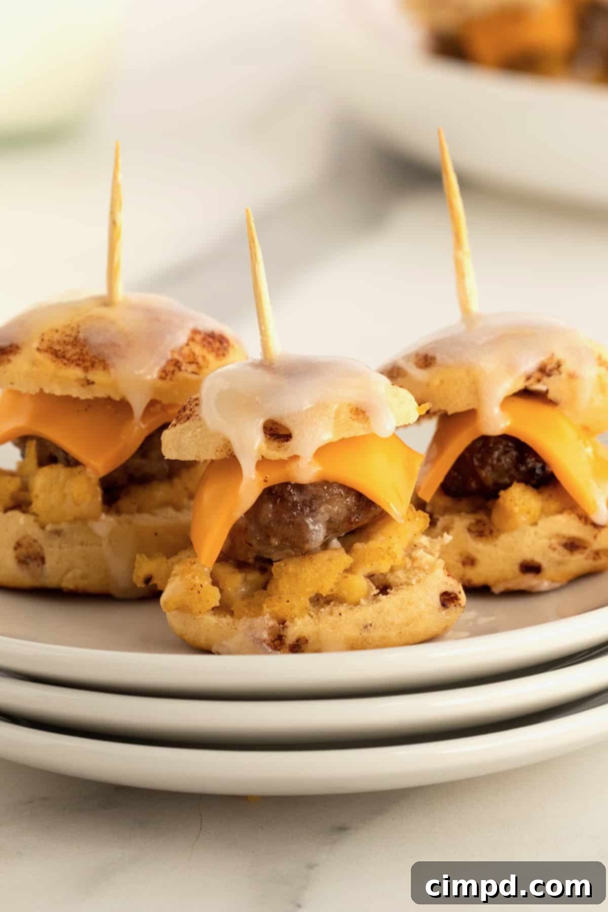 Cinnamon Roll Breakfast Sandwich Bites by The BakerMama