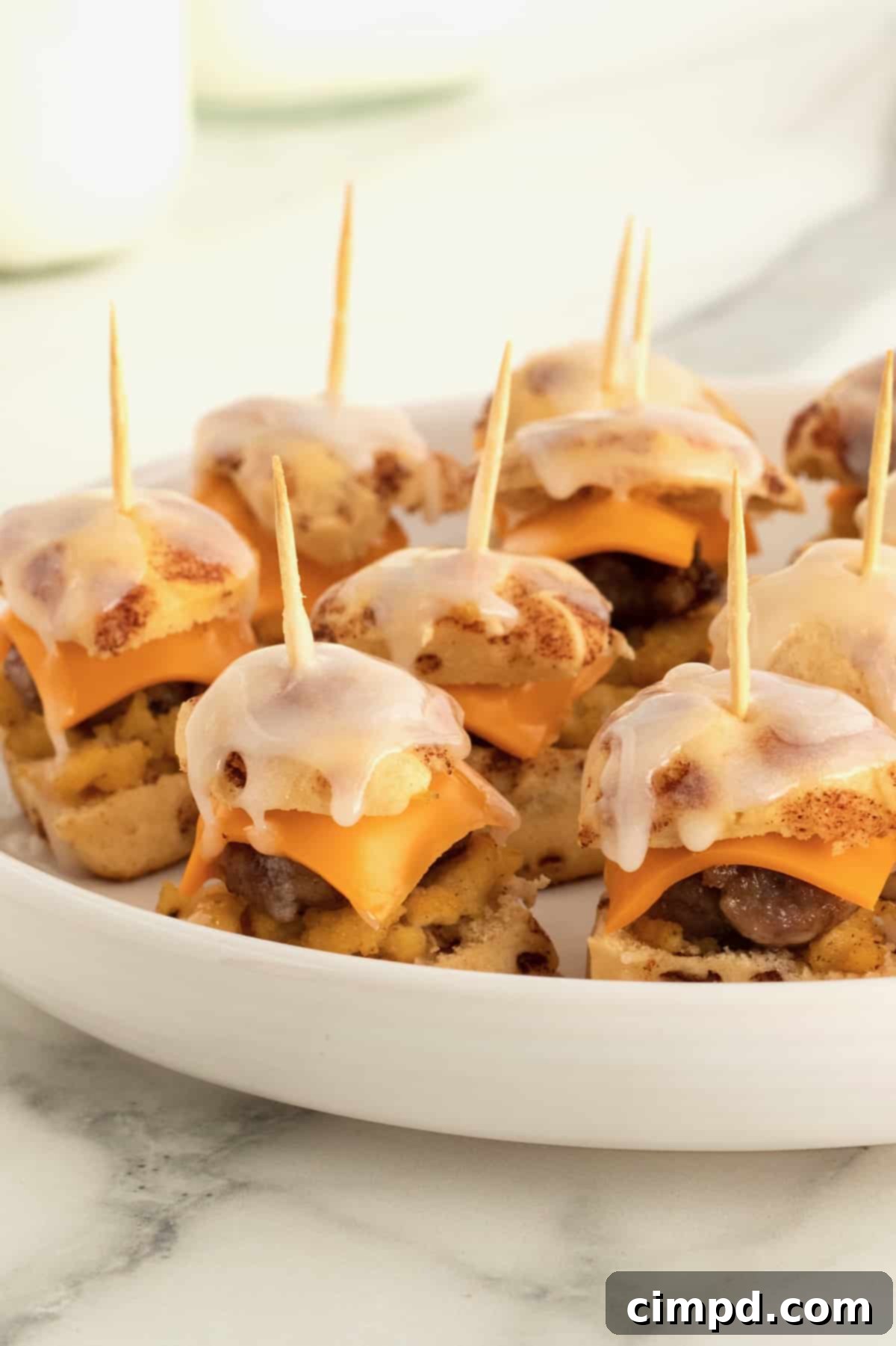 Cinnamon Roll Breakfast Sandwich Bites by The BakerMama