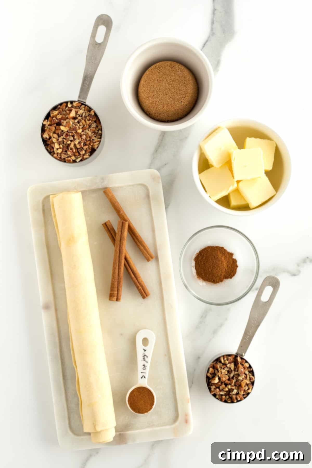 Gooey Sticky Bun Bites 5 Ingredients laid out for Sticky Bun Bites recipe