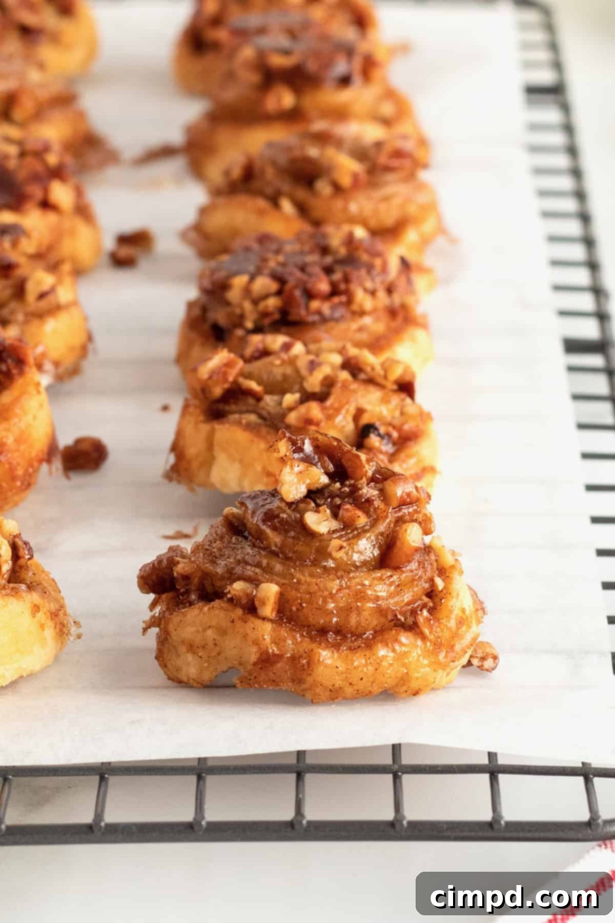 Gooey Sticky Bun Bites 9 Platter of Sticky Bun Bites with sticky glaze and pecans