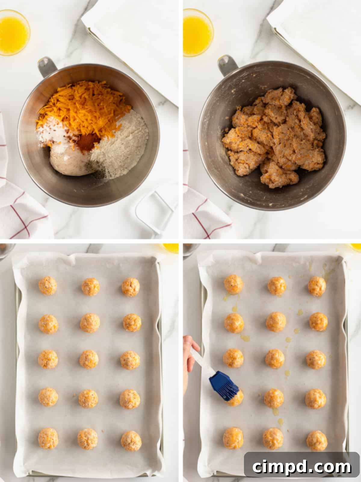 Irresistible Cheesy Sausage Bites 6 Step-by-step image collage showing how to prepare Easy Cheesy Sausage Balls.