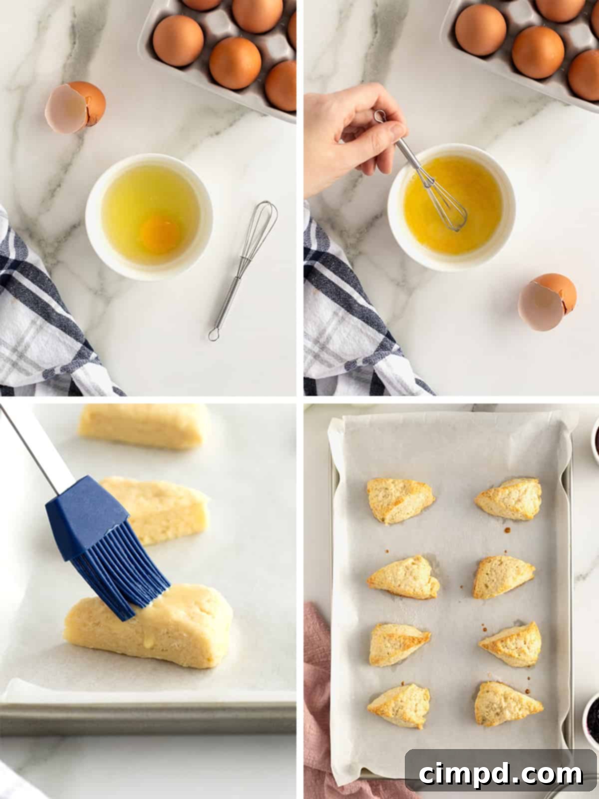 A freshly prepared egg wash in a bowl, ready to be brushed onto baked goods for a golden finish.