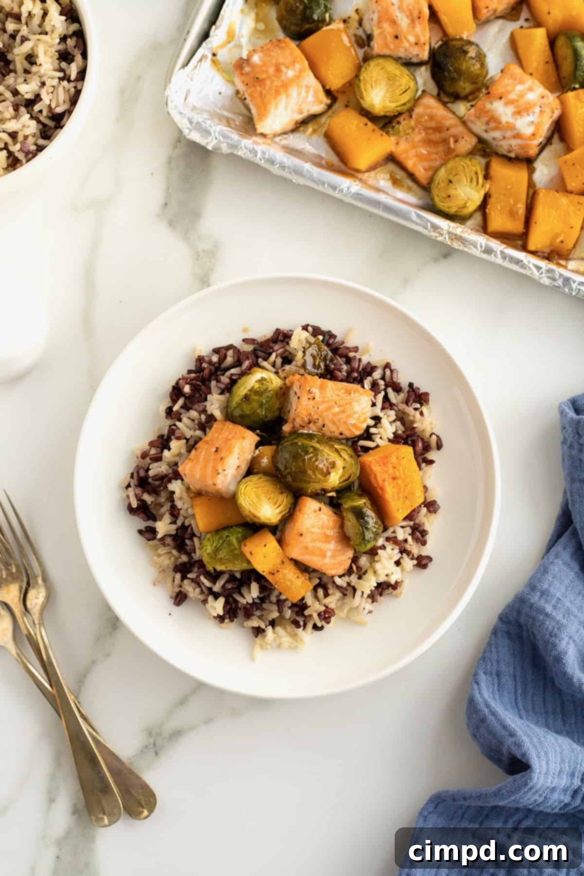 One Pan Salmon Bites with Roasted Vegetables 9 Sheet Pan Salmon Bites with Roasted Vegetables by The BakerMama