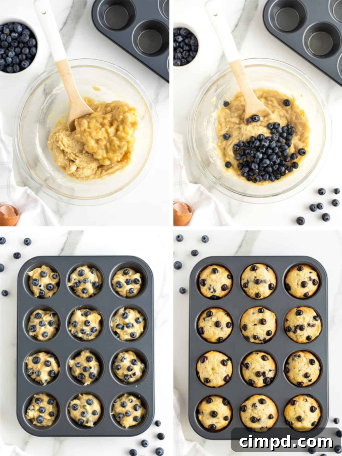 Banana Blueberry Muffins by The BakerMama