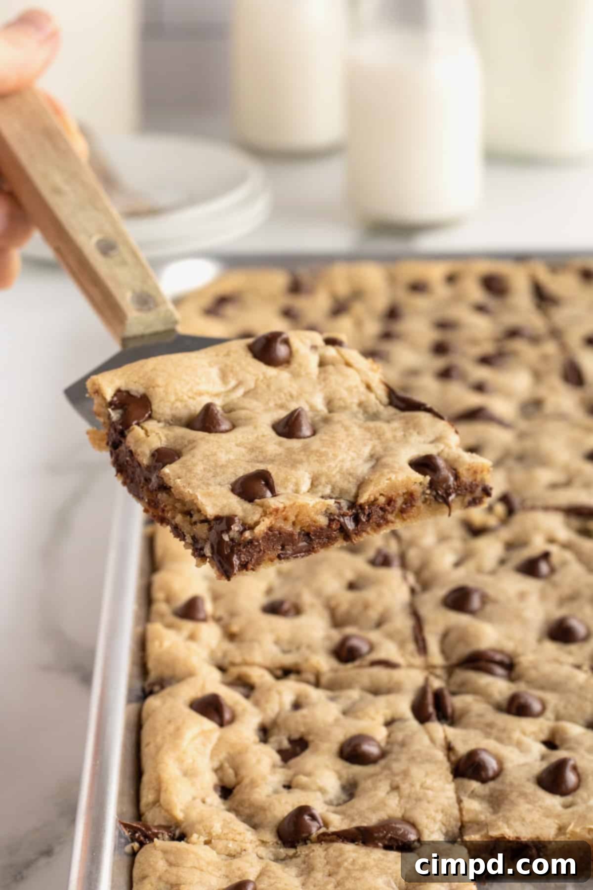 Sheet Pan Chocolate Chip Cookie Bars by The BakerMama