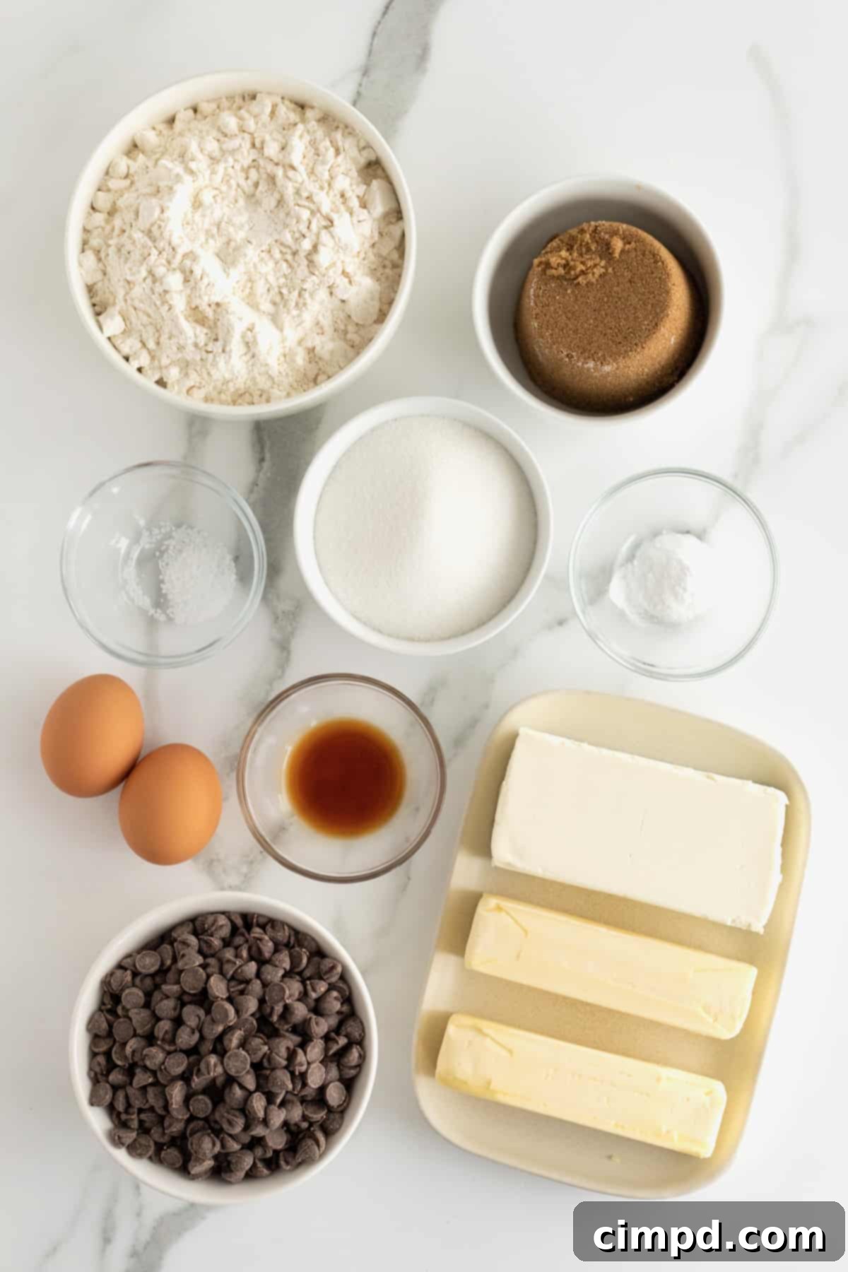 Ingredients for Sheet Pan Chocolate Chip Cookie Bars by The BakerMama
