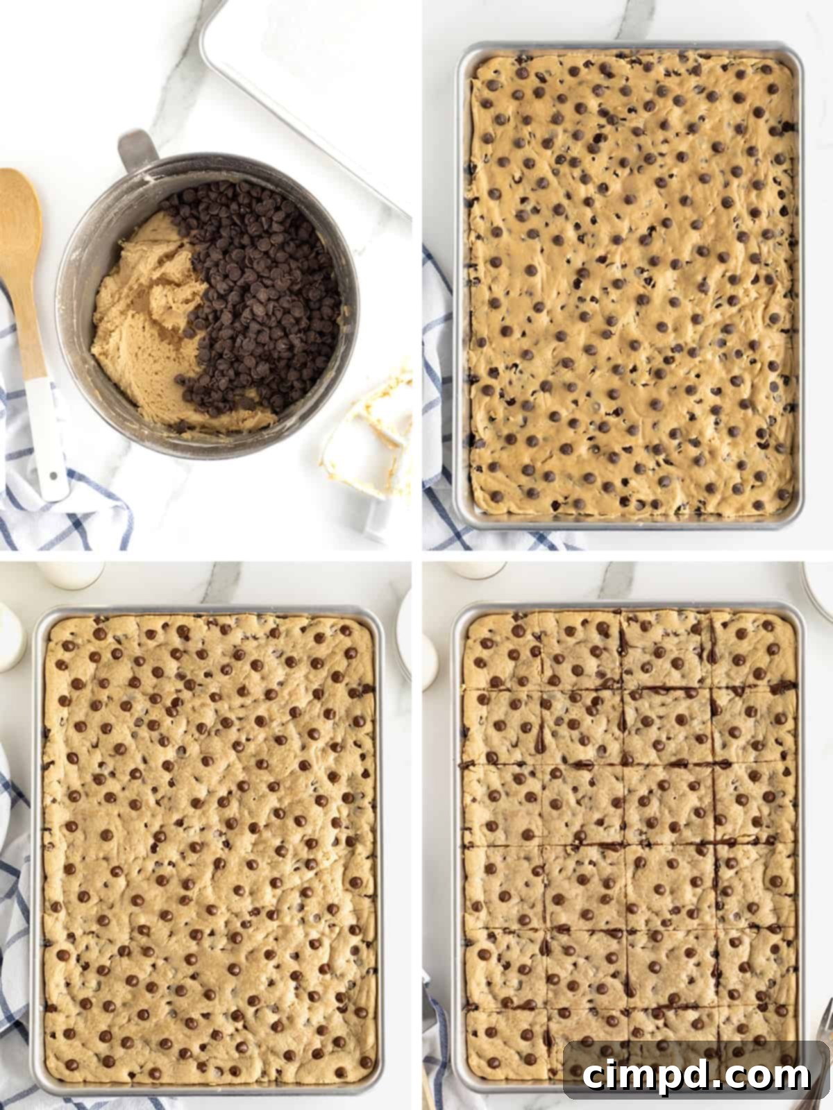 Sheet Pan Chocolate Chip Cookie Bars by The BakerMama