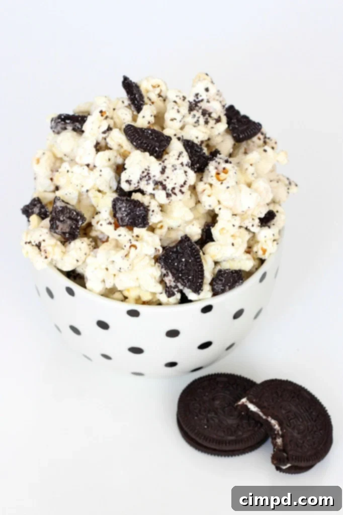 Delicious Cookies and Creme Popcorn in a bowl