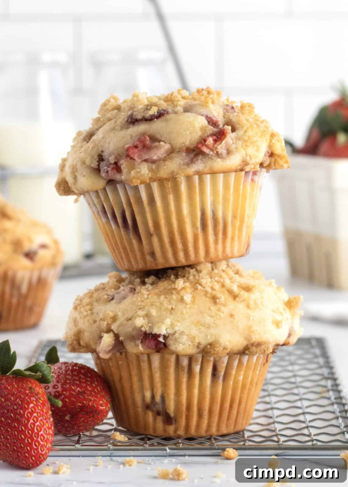 Delicious Strawberry Streusel Muffins with a golden, crunchy topping