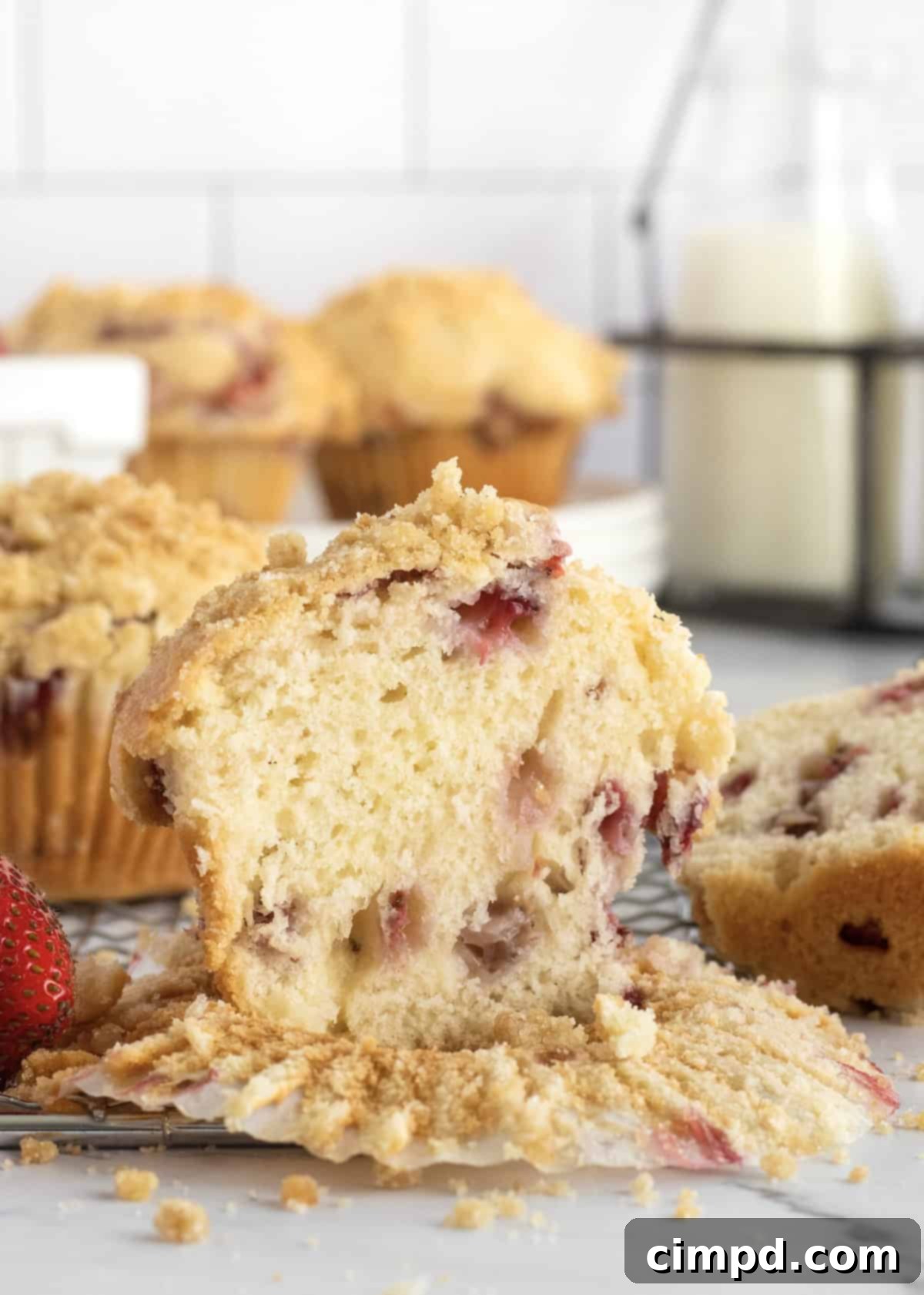 Close-up view of freshly baked Strawberry Streusel Muffins