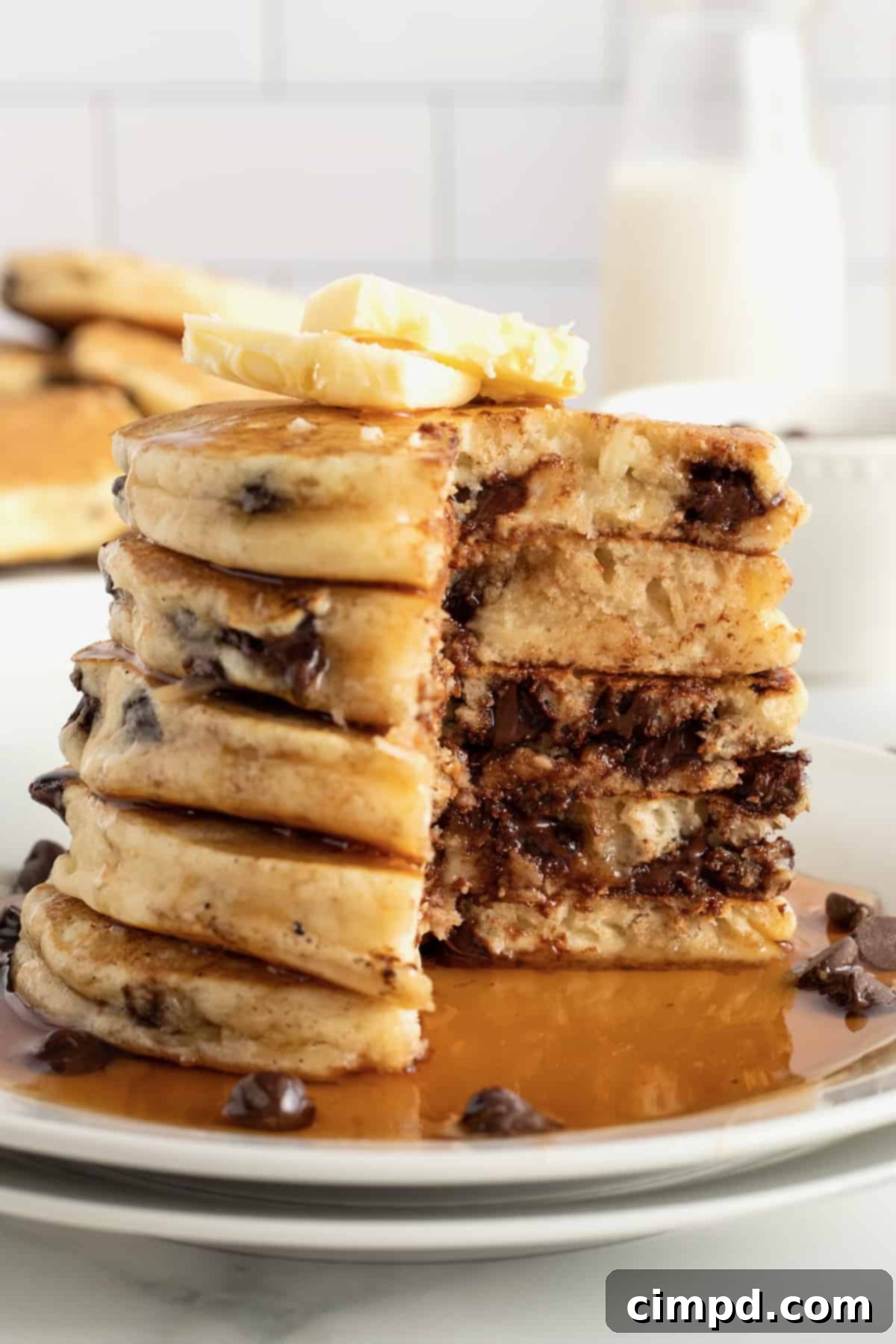 Close-up of chocolate chip pancakes on a plate