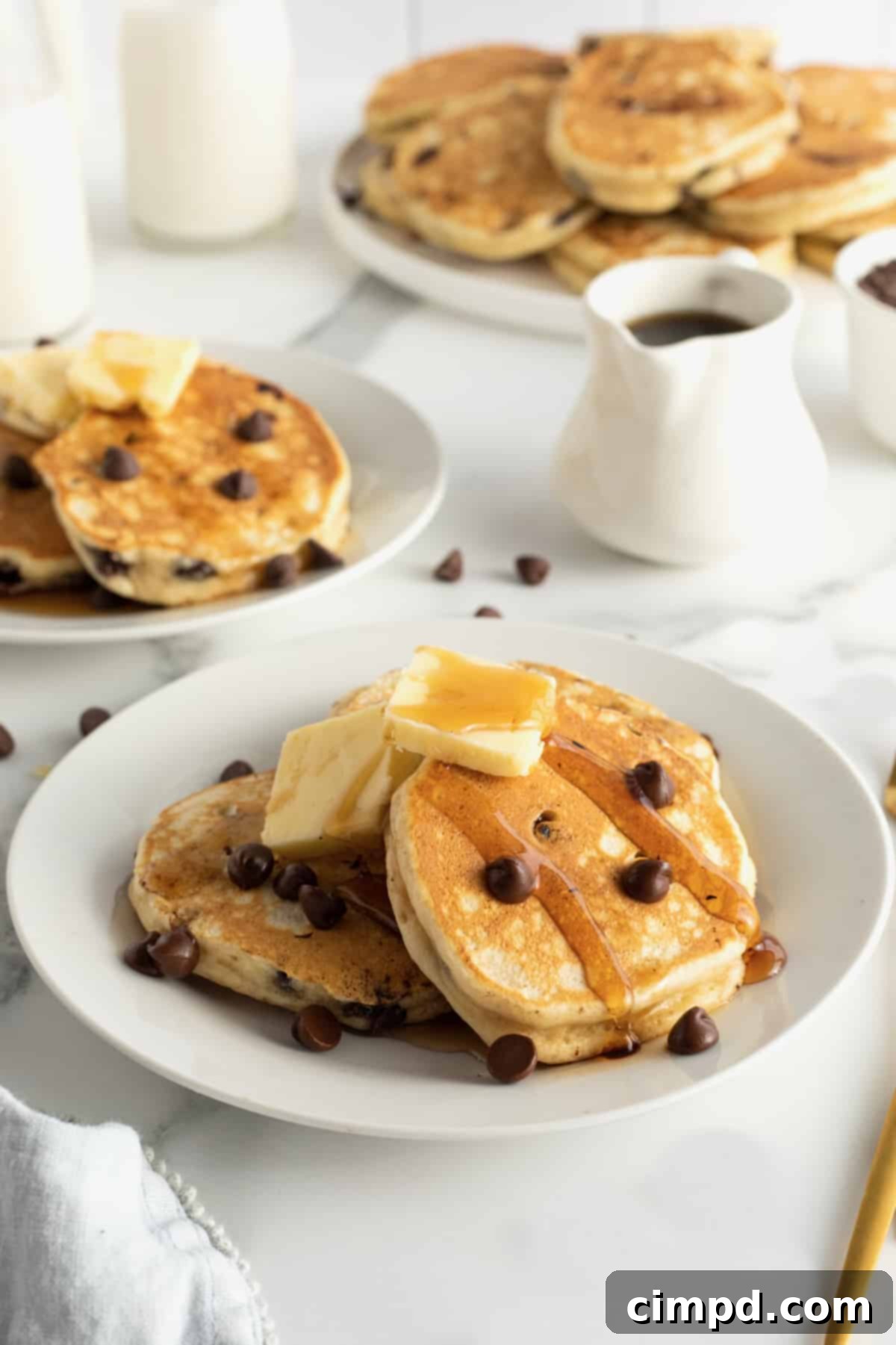 Ingredients laid out for chocolate chip pancakes
