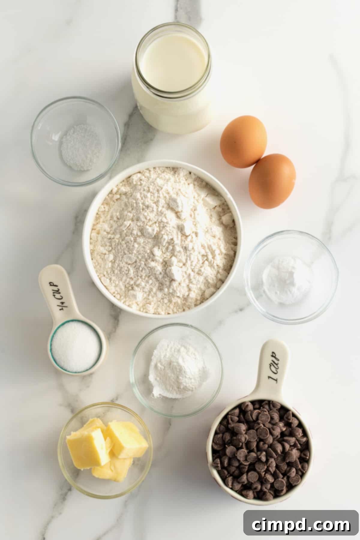 Measuring out ingredients for chocolate chip pancakes