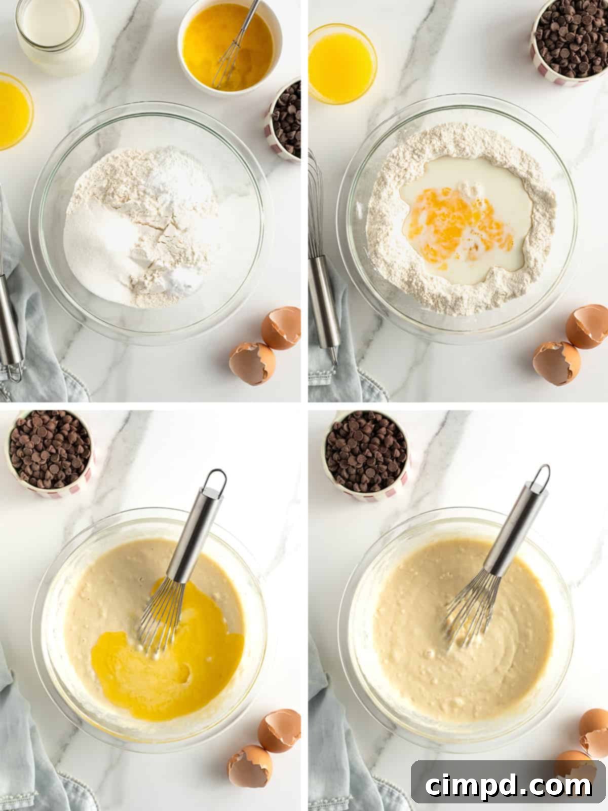 Mixing pancake batter with chocolate chips