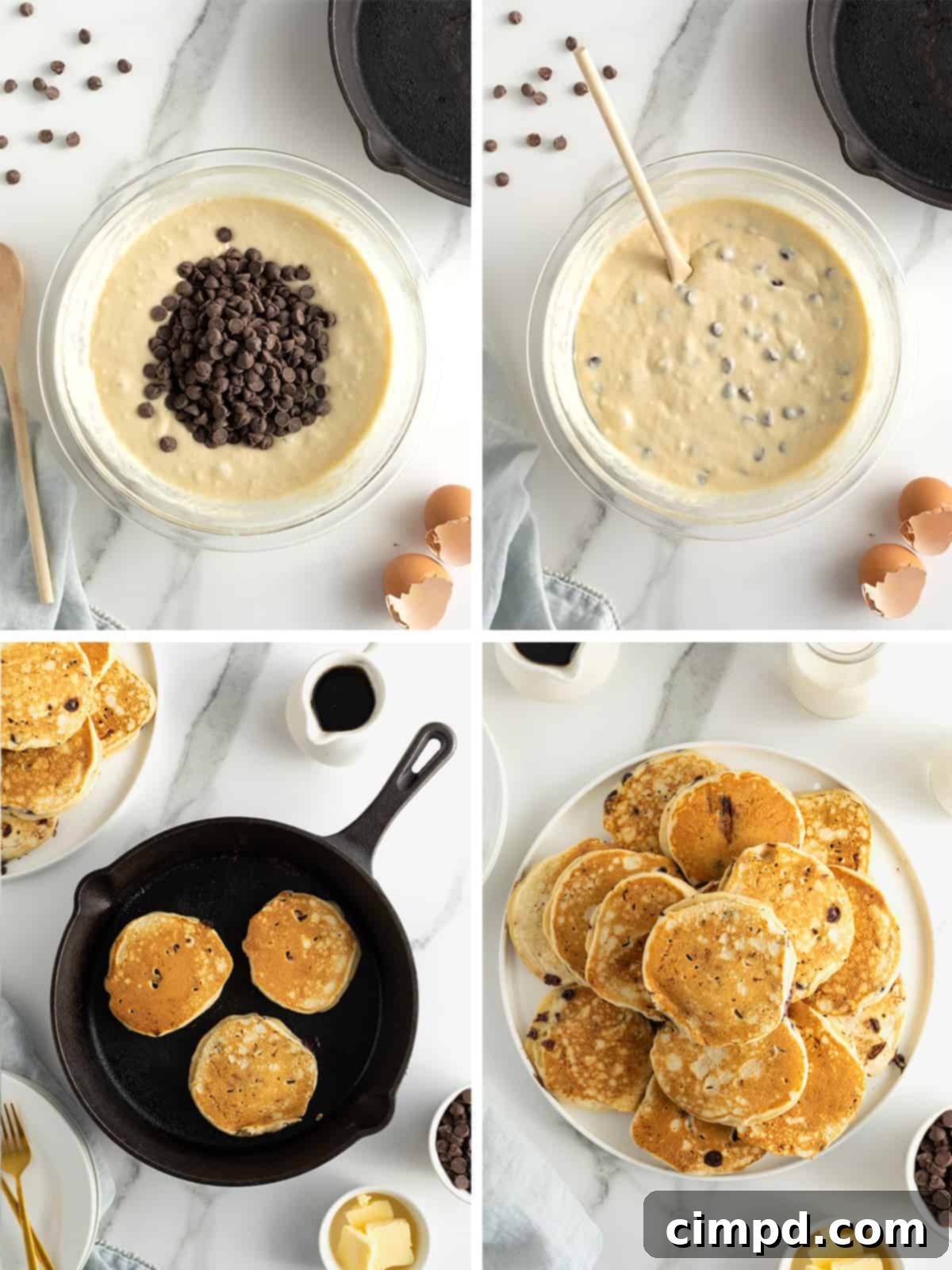 Pancakes cooking on a griddle