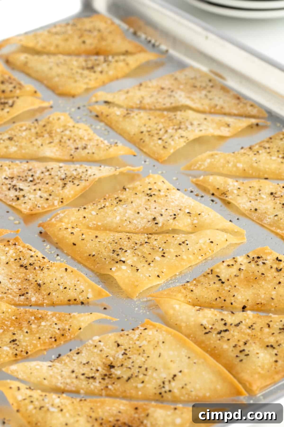Baked wonton chips served with dipping sauce