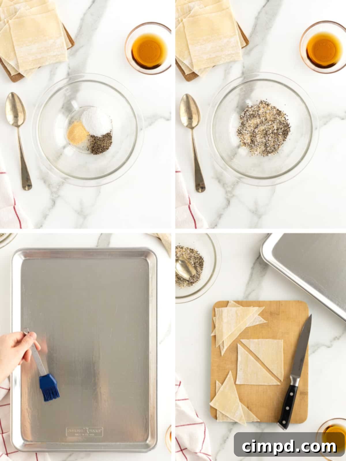 Step-by-step: cutting wonton wrappers for chips
