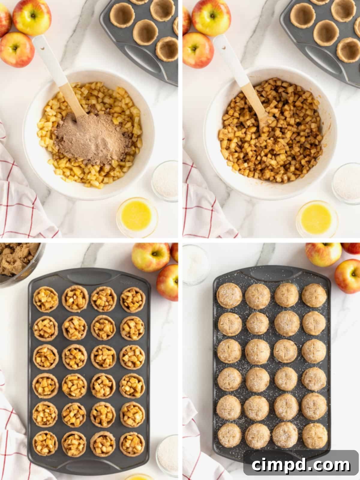 Steps to make apple pie bites.