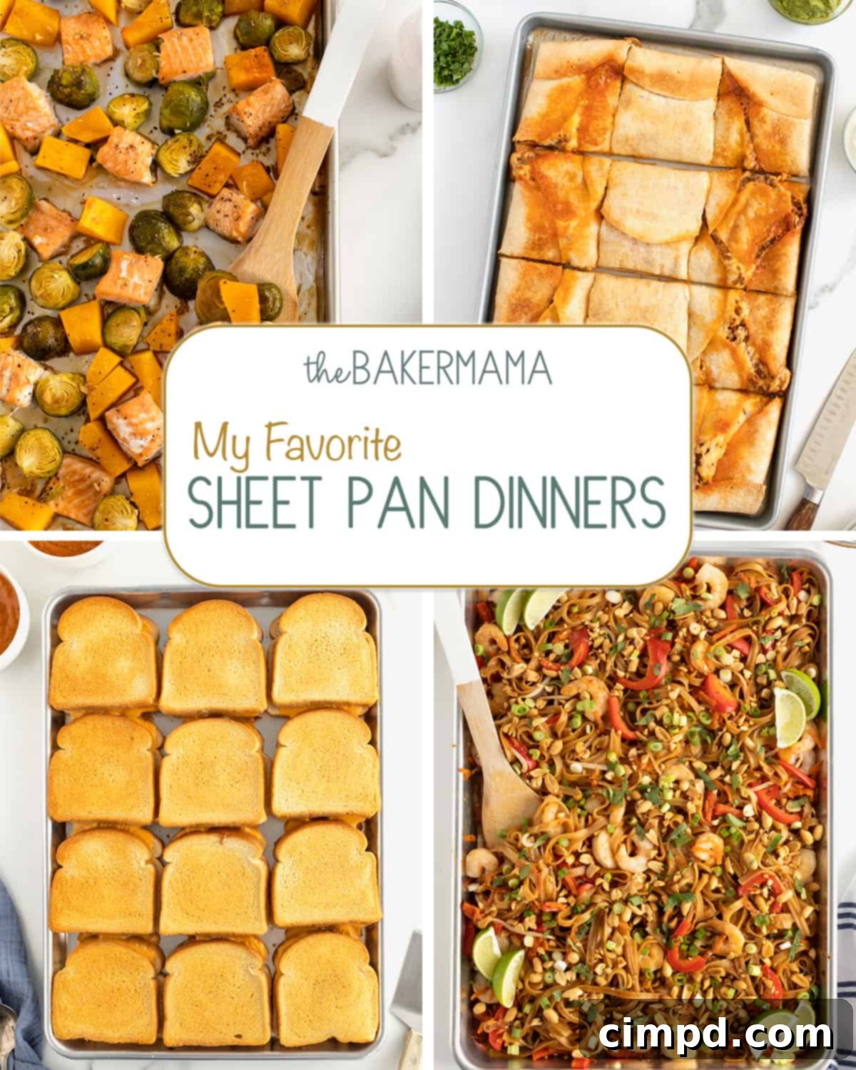 A beautifully arranged sheet pan dinner featuring roasted chicken, colorful vegetables, and herbs, ready for serving.