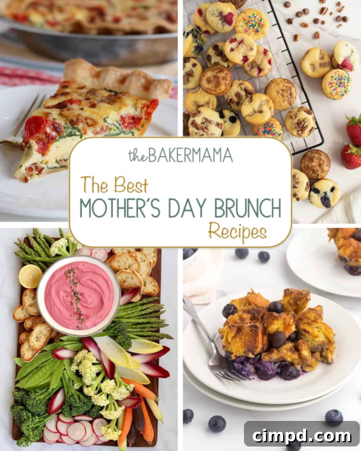 A beautifully arranged Mother's Day brunch spread featuring a variety of delicious dishes and pastries.