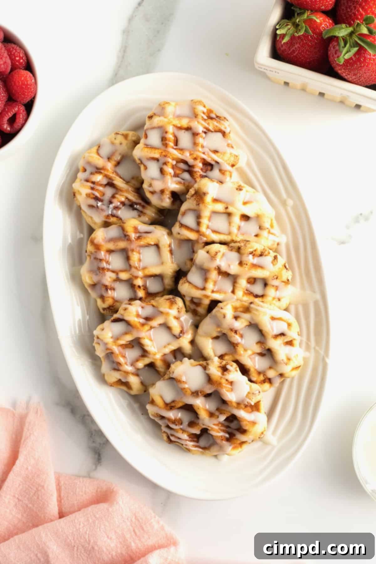 Crispy Cinnamon Roll Waffles with Sweet Glaze