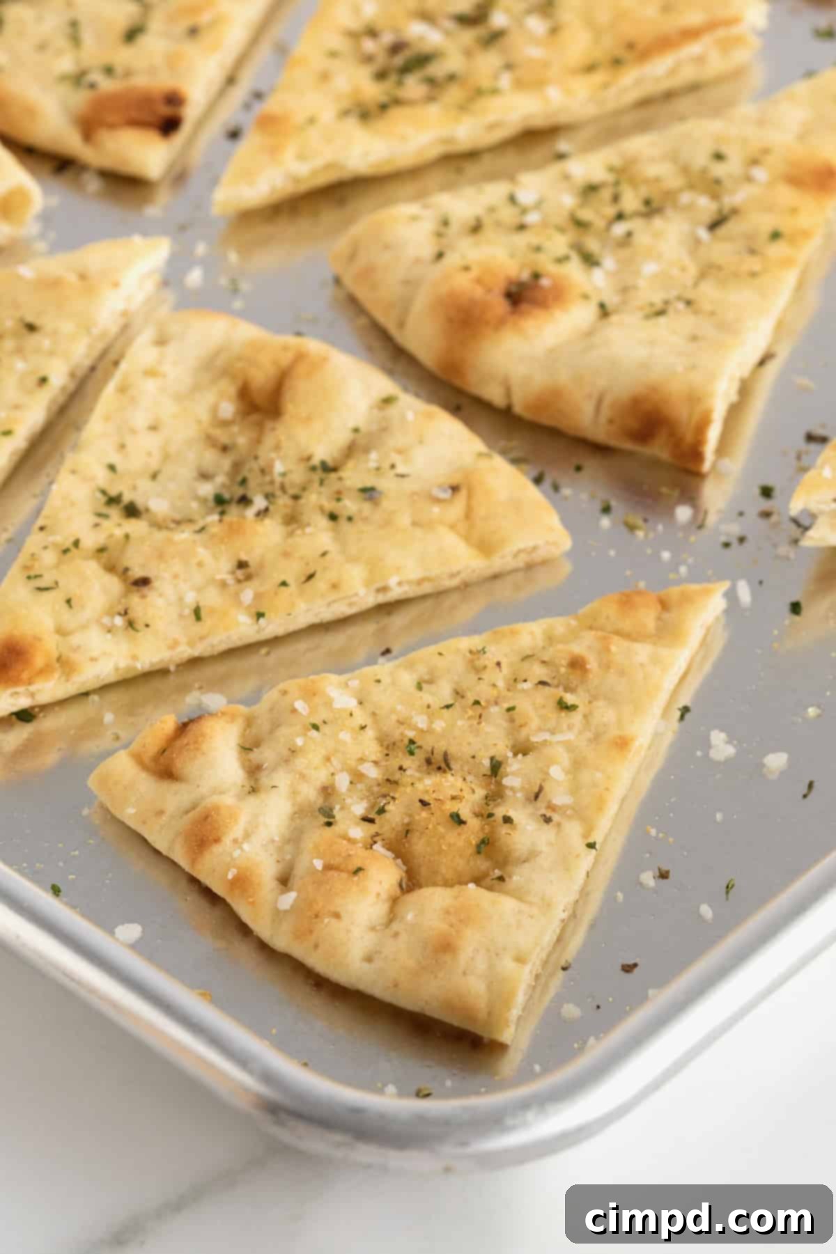Close-up of freshly baked pita chips
