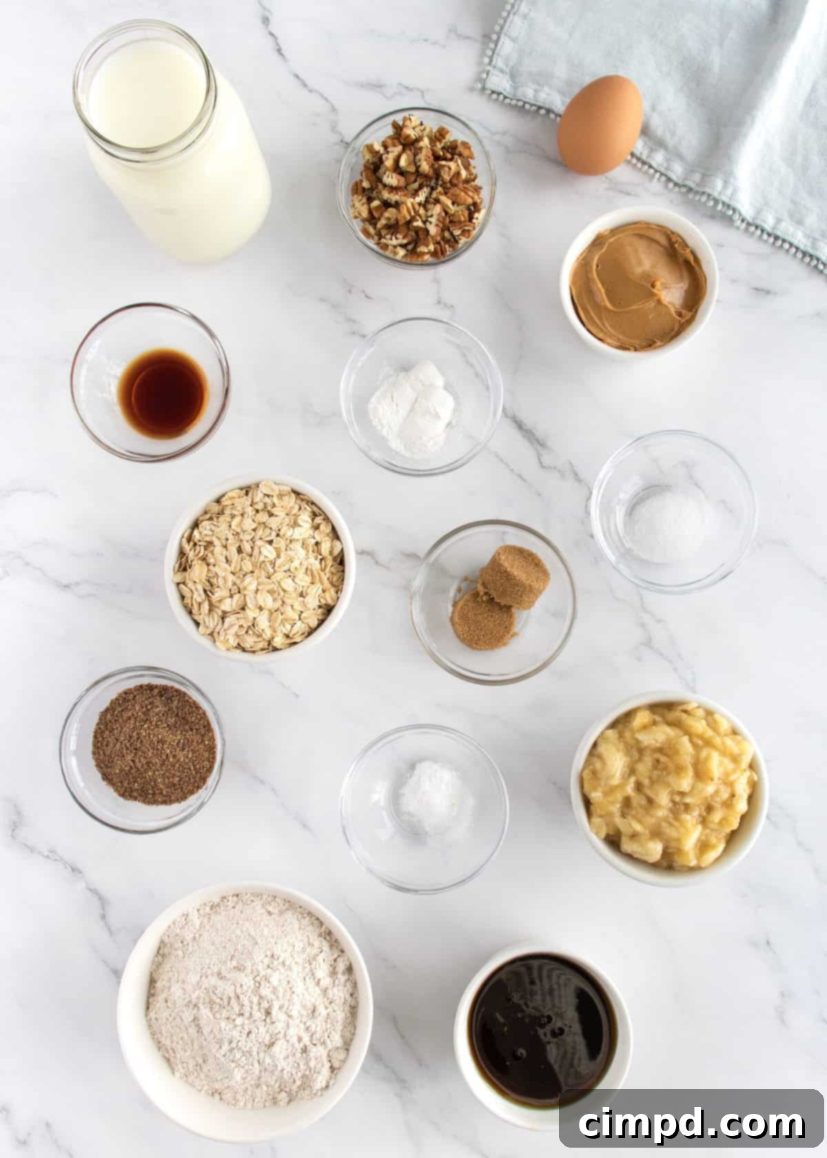 Wholesome Banana Nut Oat Pancakes 4 Close-up of Whole Wheat Banana Nut Oat Pancake batter with pecans and flax seeds