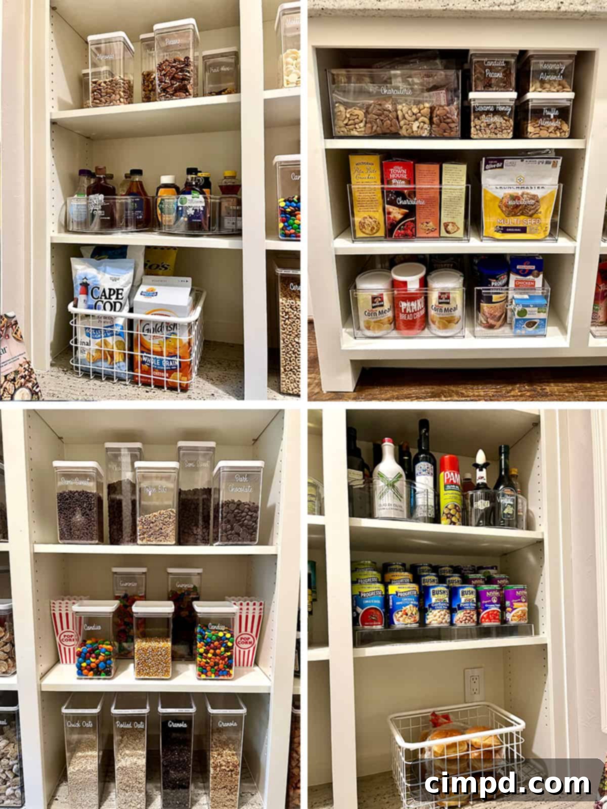 Step Inside Our Dream Pantry 10 Overview of clearly defined pantry sections for baking, snacks, and staples