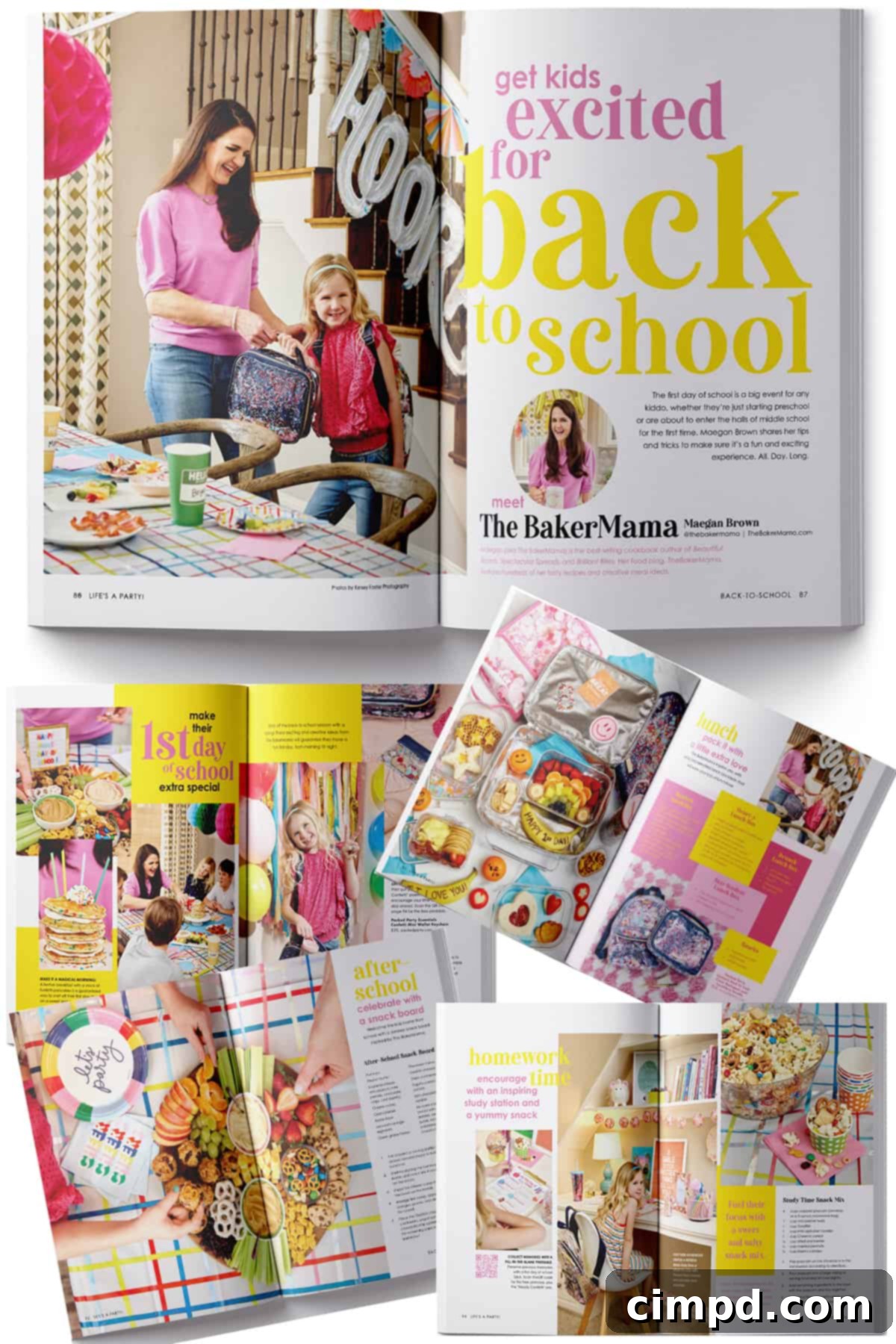 Ignite Your School Year 3 A vibrant magazine collage showcasing various back-to-school inspirations: creative lunchbox ideas, joyful first day of school celebrations, and delicious after-school snacks.