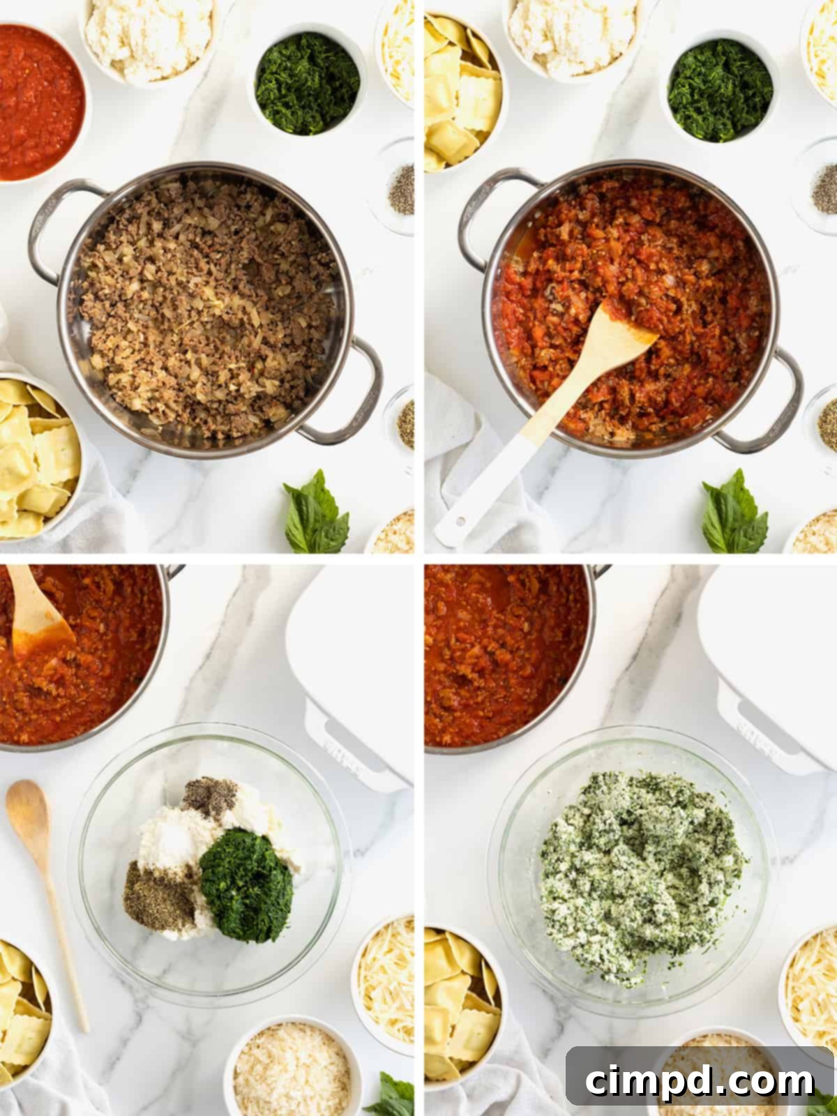 Steps to make ravioli lasagna.