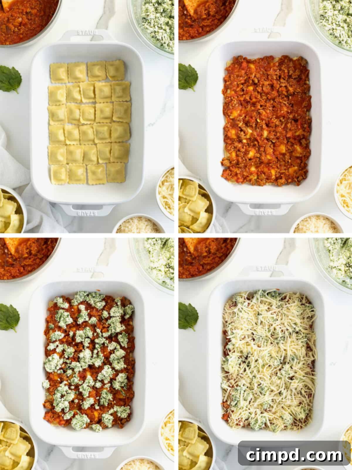 Steps to make ravioli lasagna.