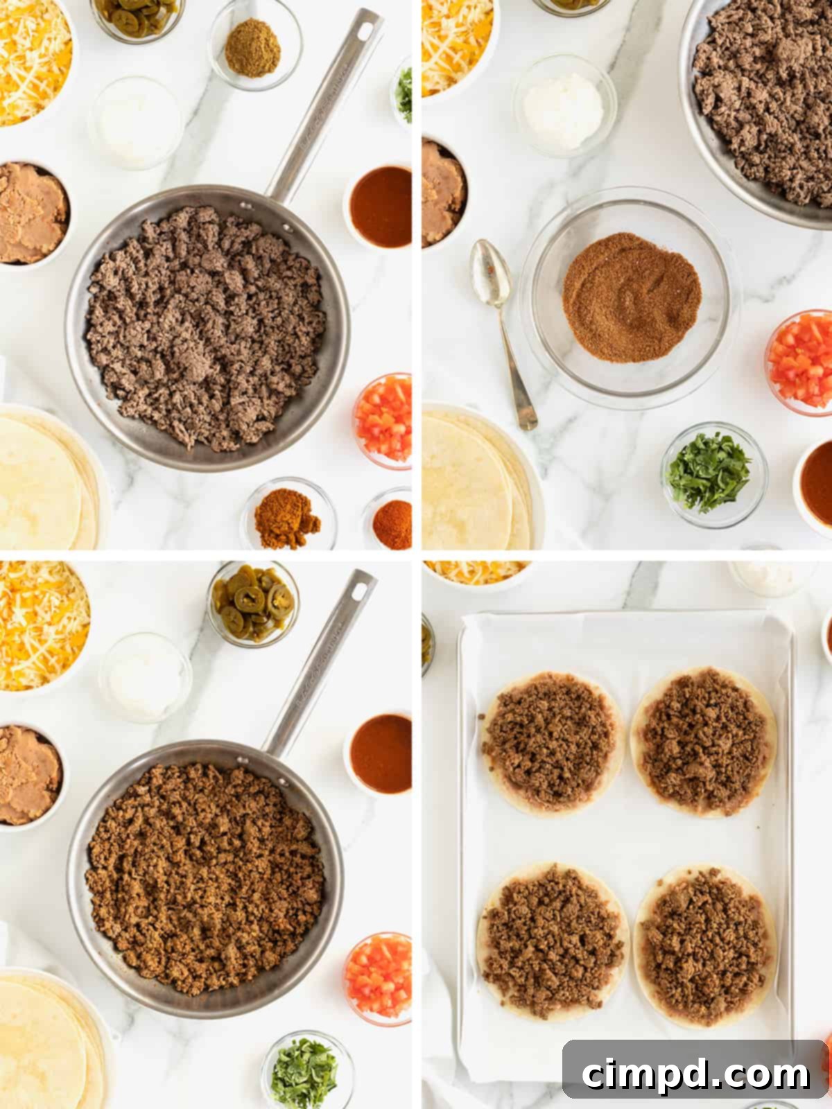 Steps to make copycat Mexican pizzas.