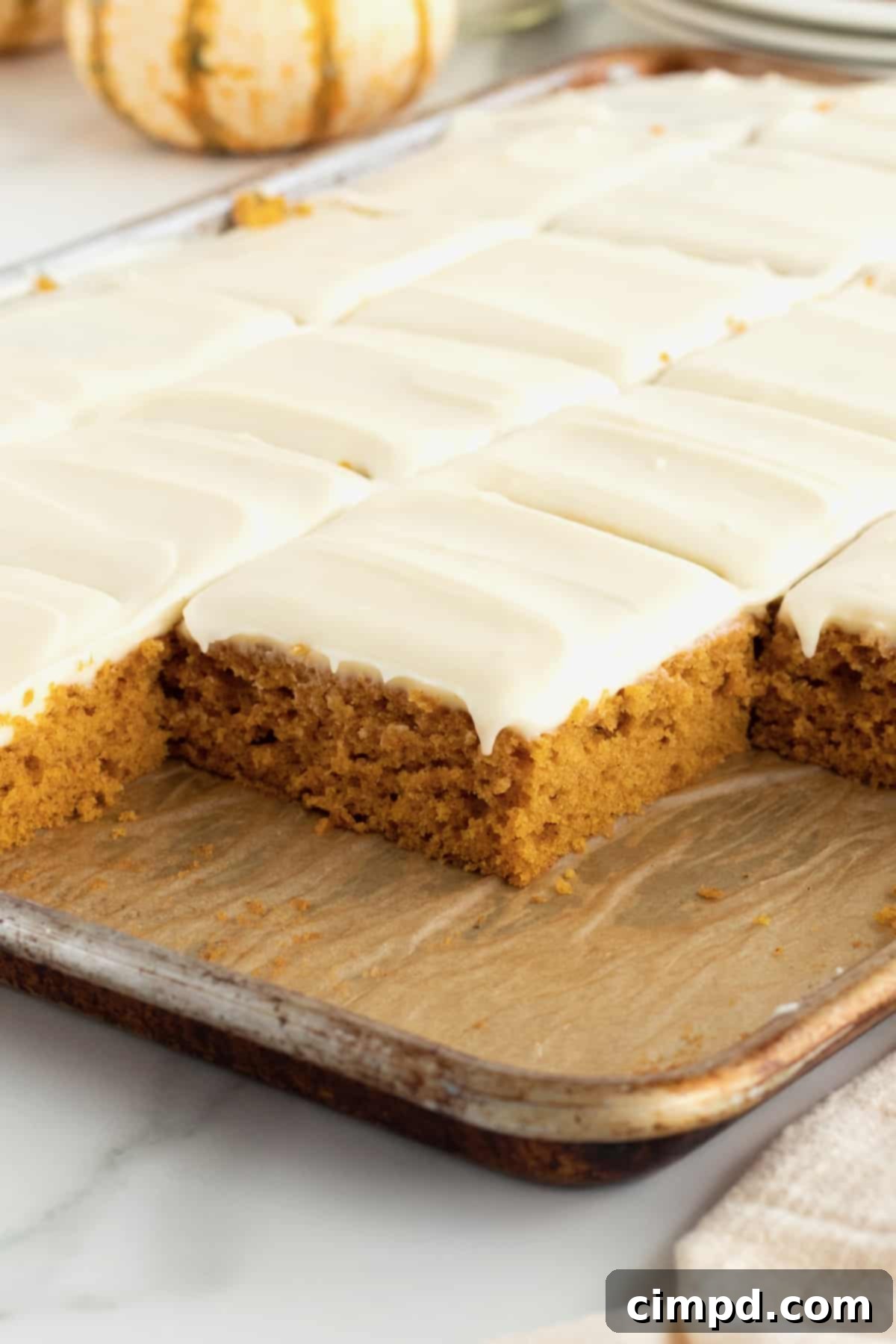 Spiced Pumpkin Slab Cake 2 Pumpkin Sheet Cake by The BakerMama