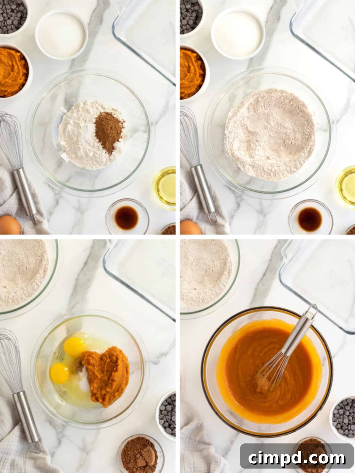 Steps to make pumpkin swirl brownies.