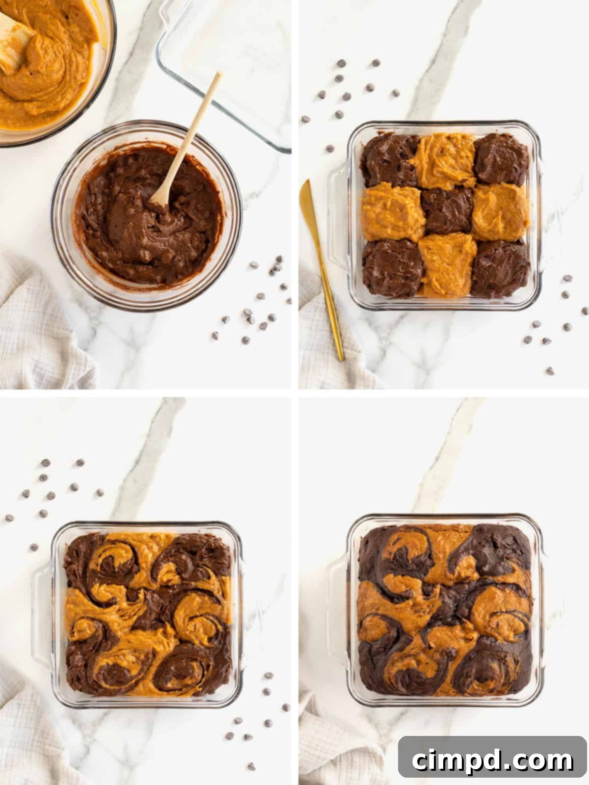 Steps to make Pumpkin Swirl Brownies.