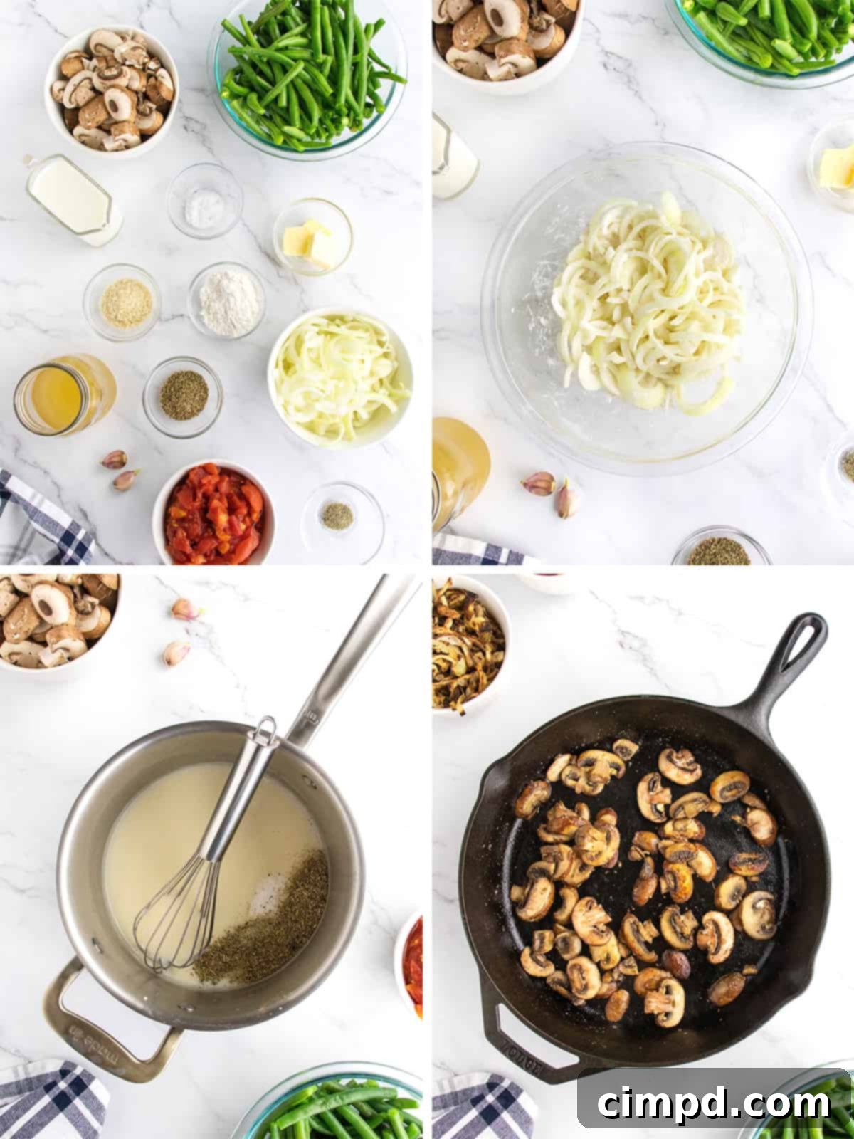Step-by-step visuals for preparing Fresh Green Bean Casserole