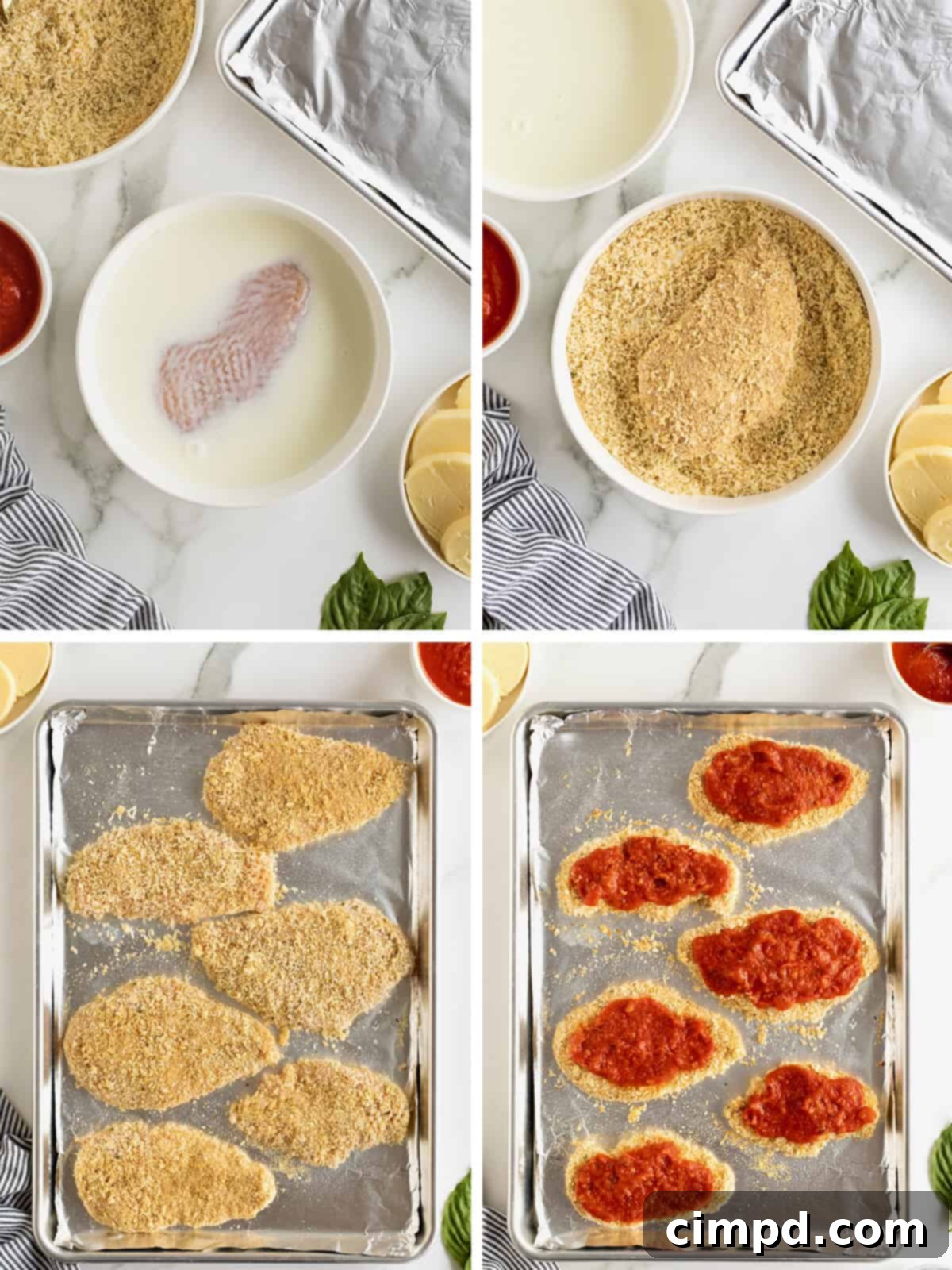 Steps to Make Chicken Parmesan.