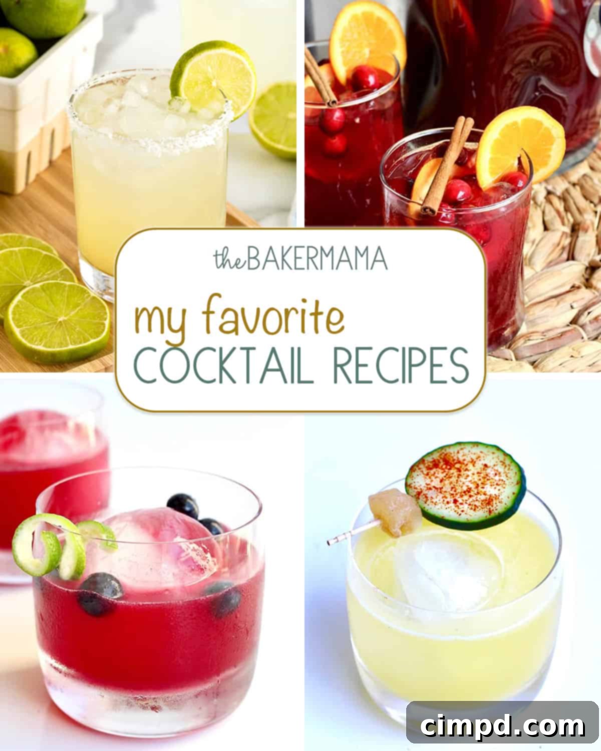 A vibrant selection of cocktails including Brandon's Best Margarita, Cranberry Orange Spiked Sweet Tea, Blue Smoke, and Kicking Mezcal Mule, set against an inviting backdrop.