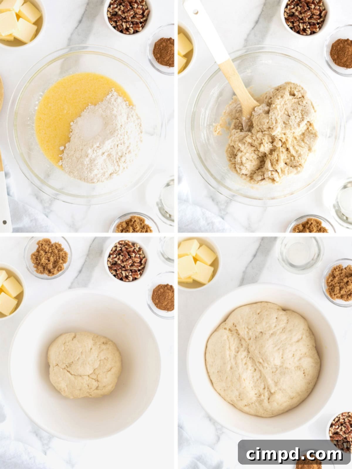 Steps to make sticky buns.