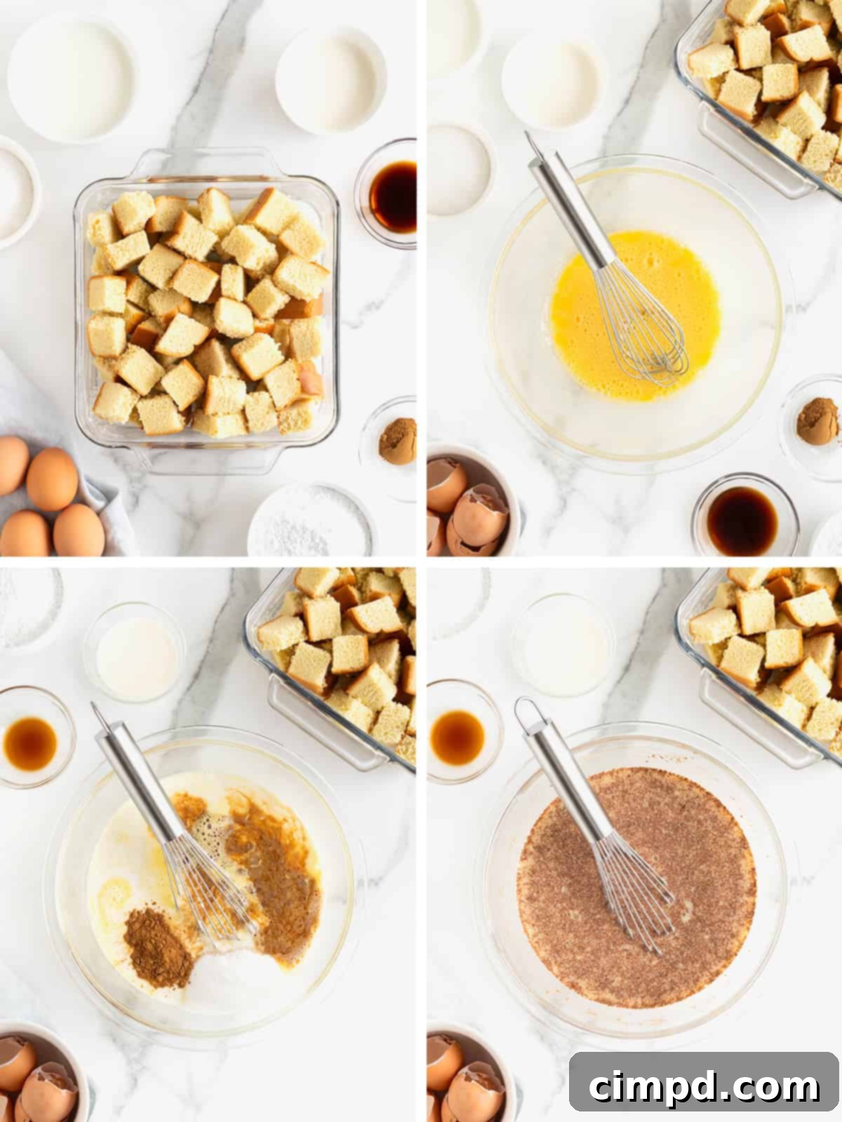 Steps to make bread pudding.