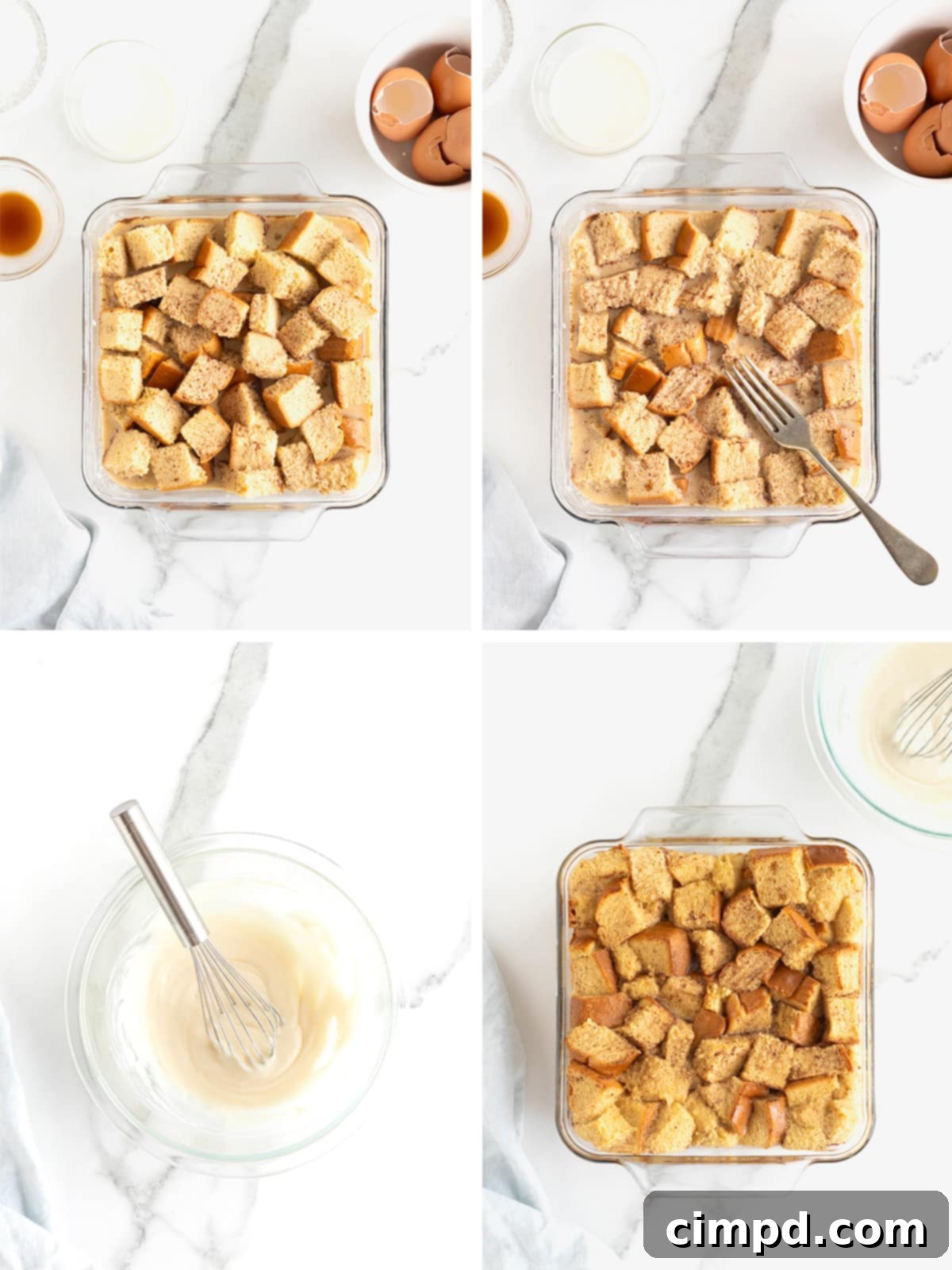 Steps to make bread pudding.