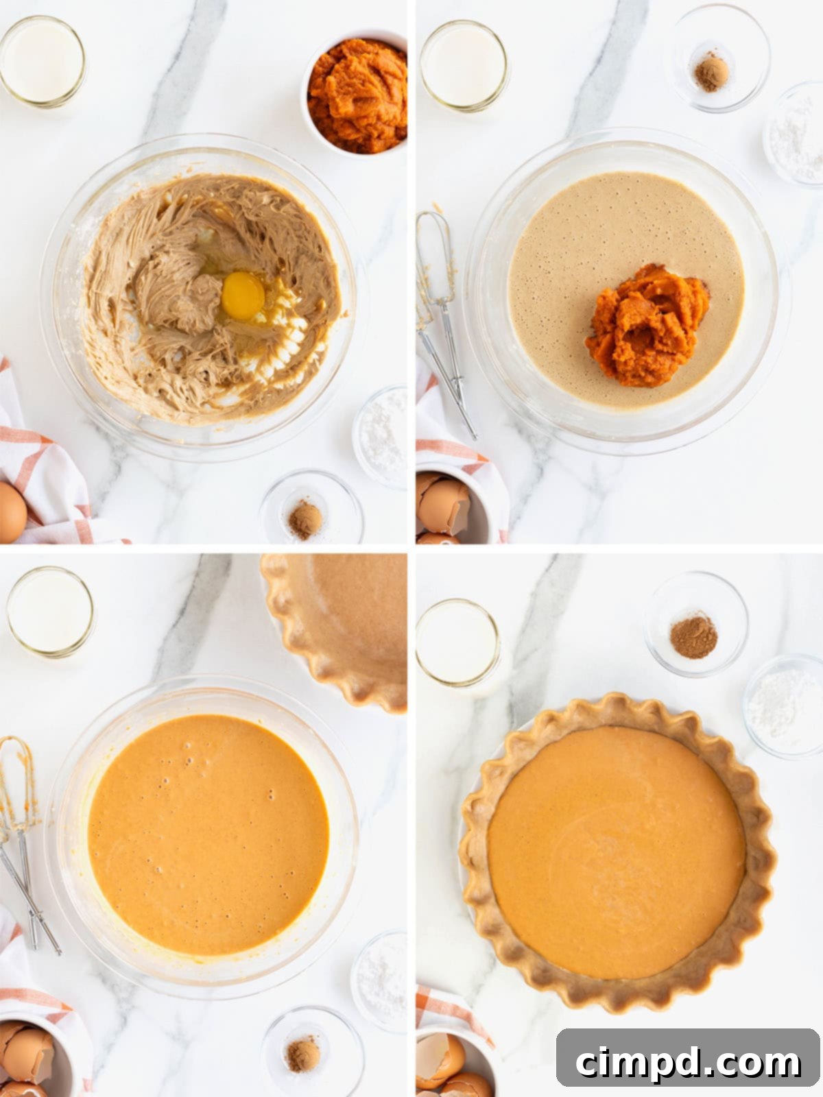 Steps to make a pumpkin cream pie. 
