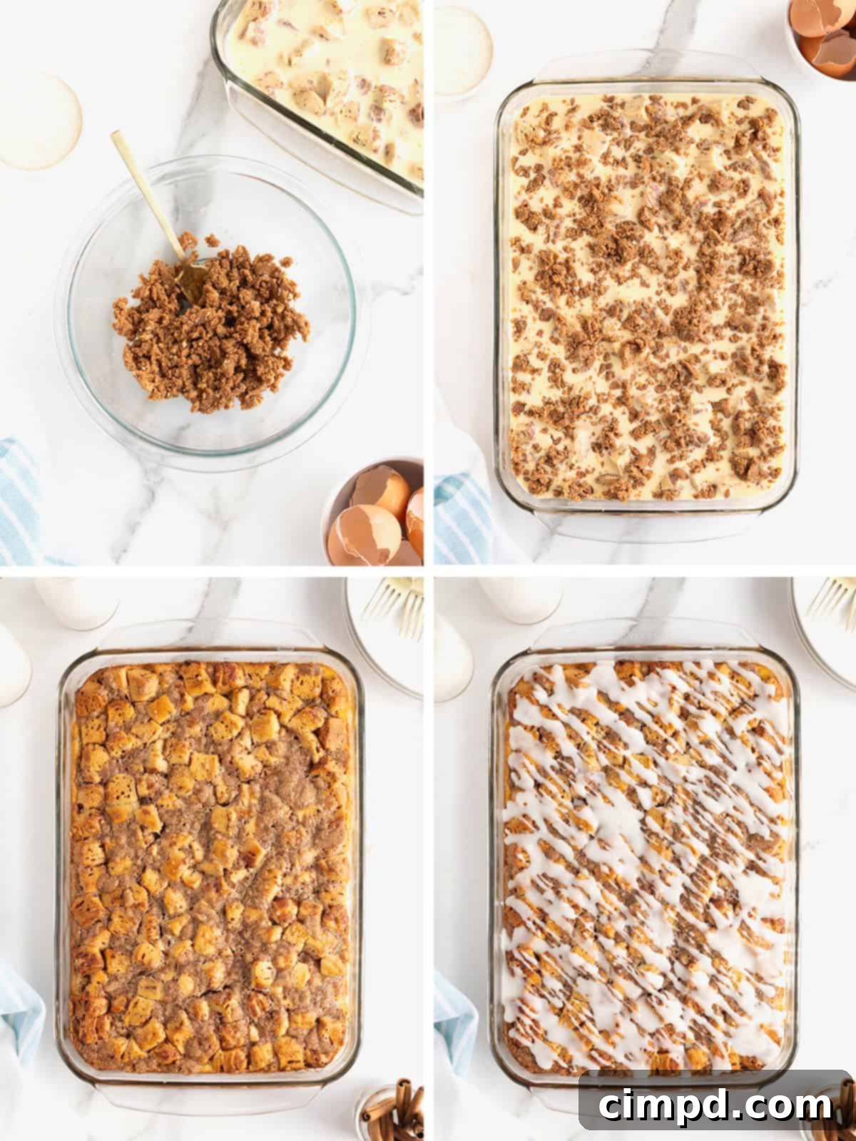 Steps to make Cinnamon Roll Breakfast Casserole.